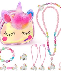 MEOWMEE Sac à main enfants avec ensemble de bijoux - Pour filles - Idéal pour des soirées costumées et festivals d'été