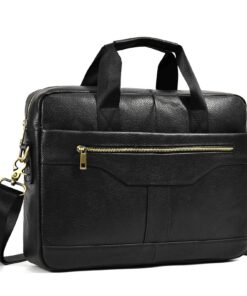 Sac Business Homme en Cuir Véritable 14 Pouces Noir Sac à Document Porte Document Sac de Messager à Bandoulière