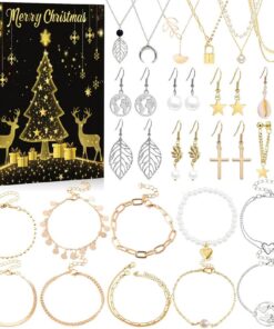 Hifot Calendrier de l'avent bijoux 2024 Femmes Enfants Boucles d'oreilles Bracelets 24 Surprises Cadeaux de Noël Épouse