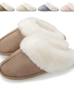 HILAX Pantoufles Chaudes Homme Femme Hiver Chaussons Maison Confort Cuir Peluche Antidérapant