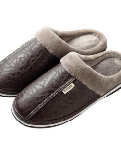 HIHELO Pantoufles en coton chaudes pour homme d'intérieur en coton épais et imperméable