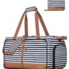 Sac de voyage Lekesky pliable imperméable pour femme Bleu à rayures 30 L