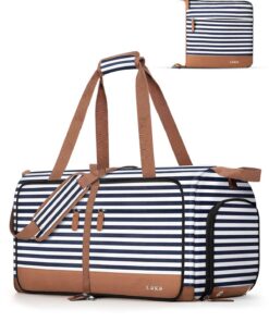 Sac de voyage Lekesky pliable imperméable pour femme Bleu à rayures 30 L