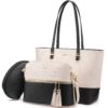 LOVEVOOK Sac à main femme cuir PU végétalien grand sac fourre-tout pour femme usage collège affaires Ensemble 3 pièces