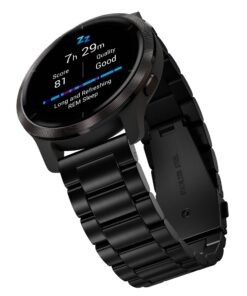 Bracelet Garmin Noir 22mm Métal Inoxydable Hommes Femmes
