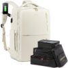 LOVEVOOK Sac à Dos Voyage Imperméable Homme Femme 25-35L Ordinateur Portable 17 Pouces Oeko-Tex Standards 100 Beige