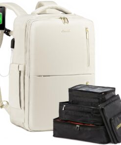 LOVEVOOK Sac à Dos Voyage Imperméable Homme Femme 25-35L Ordinateur Portable 17 Pouces Oeko-Tex Standards 100 Beige