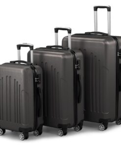 Valises de voyage LALAHO Set de 3, Grande Taille et Cabine,ABS+PC, Roulettes Pivotantes 360°, Design Bicolore Gris Foncé