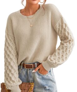 CUPSHE pull à manches longues et col rond en tricot torsadé pour femme idéal pour l'hiver, chaud et doux, taillage parfa