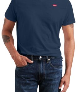 Levi's Original Housemark V-Neck T-Shirt Homme Blanc 100% Cotton Taille M,mid-size,large Chiffre d'.BigInteger