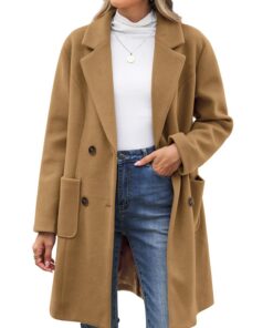 CMTOP Long Manteau Hiver Femme Chic et Élégant Veste À Revers Trench-Coat Épaisse Couleur Unie