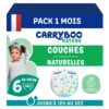 Couches Carryboo Naturelles Peaux Sensibles Ultra Absorbantes 102 Couches-Pack 1 Mois