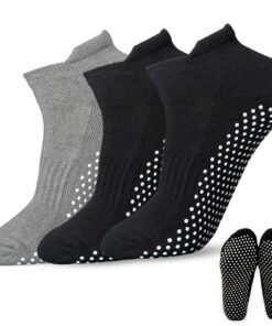 LUFFLOK Lot de 3 paires de chaussettes de yoga antidérapantes en coton respirant pour homme et femme - confortable - hyg