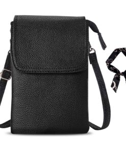 GWAWG Sac à bandoulière en cuir pour femme Noir - Portefeuille pour téléphone portable, porta-clés et écharpes included