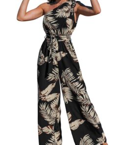 CUPSHE Combinaison Été Femme Épaules Uniques Sans Manches Cordon de Serrage Jambe Large