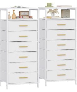 Hzuaneri Meuble de Rangement pour Chambre à Coucher et Salon, 6 Tiroirs en Tissu Pliables, 30 x 40 x 96 cm Blanc NS60813