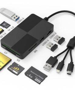 SD/TF/CF/XD/MS/MicroSD 8 en 1 Lecteur de Carte - Adaptateur Carte Mémoire pour iPhone/Mac/iPad/Windows/iOS/Chrome/Linux,