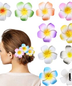HifotBarrettes Cheveux Fleuri Femme Plumeria Pour la Plage Fête Marriage 9 Pièces Crocodile