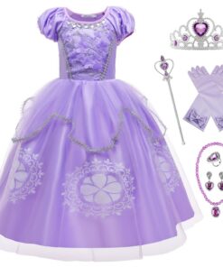 Robe de Princesse Raiponce pour Enfant 3 à 8 ans Halloween Noël Carnaval Robe de Costume Princesse Sofia pour Enfant 3 à