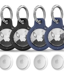 Wanme Airtag Porte Clé Étuis Protection Résistante à Scratch Couvercle Étanche Maisons Avant (Y4-Noir/Noir/Bleu/Bleu)