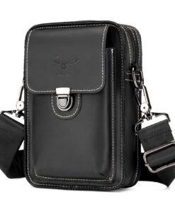 BAIGIO Sac Banane pour Homme en Cuir - Sacoche Banane avec Passant de Ceinture et Pochette Téléphone Portable (Noir)