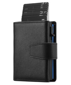 PORTE-CARTES SENDEFN Cuir Homme Anti RFID avec Fenêtre ID| Bouton Pop Up Automatique | Portefeuille Billets Cuir avec Co