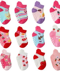 Chaussettes bébé fille Wobon antidérapantes tout-petits, en coton, 12 paires, nouveau-né