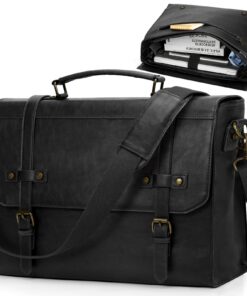 Sac à ordinateur RAINSMORE Noir Imperméable 17.3 Pouces Cuir PU Mallettepour Travail et Collège
