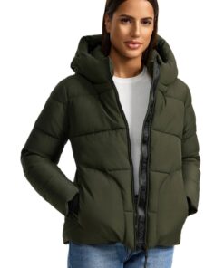 Veste d'hiver Navahoo N004 grande taille verte foncée - Imperméable et chaude - Col et capuche montants - pour femme XS-