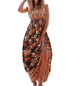 CUPSHE Robe Longue d'Été aux Smocks pour Femme Sans Manches Avec Bretelles Fines et Volants pour Plage ou Occasions Form