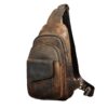 Hommes Plein air Voyage Randonnée Thé Bandoulière Sac à Dos Cuir Marron Foncé (8013 A)