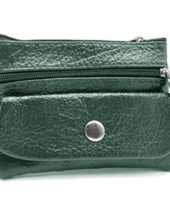 Charmoni Portefeuille pour Homme en Cuir Vache - Multi Poches Vert - Zip et Bouton Pression