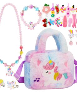 VGMANNTA Licorne fille Sac a Main Bijoux Enfants Fille Cadeau Anniversaire Bijoux Cadeau Violet