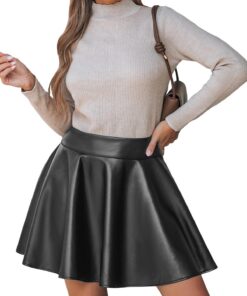 CUPSHE Jupe patineuse haute en similicuir élégante et plissée pour femme, tenue formelle, fête