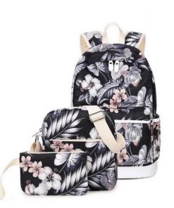 Sac à dos Acmebon florale pour filles - Casual pour ordinateur portable - Ensemble de 3 pièces