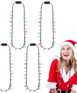 Hifot Ampoule LED Collier Noel Femme 4 Pièces Bijoux Lumineux Fêtes Adulte Enfants Carnaval