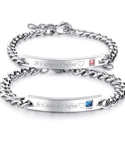 Flongo Aciers Inoxydables Je T'Aime Chaînes Feminines & Masculines Cadeaux Saint Valentin Or Rose & Noir Couples