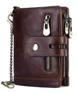 REETEE Portefeuille en Cuir pour Homme avec Fermeture Eclair et Blocage RFID (café)