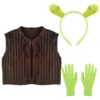 Hifot Serre-Tête Peluche Adulte Vert Halloween Cosplay Accessoire 3 Pièces