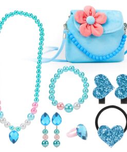 Hifot Bijoux Enfants Petites Filles Sac à Main en Peluche Collier Bracelet Boucles d'oreilles Bague Pinces à Cheveux Set
