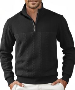 Pull à Manches Longues Jacquard Homme Halfword Pulls Zip Pullover Sweatshirts pour Adultes Doux et Thermiques
