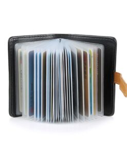Hongyantech Titulaire de la carte de crédit en cuir noir pour dames et hommes - Porte-cartes pour 30 cartes et affaires