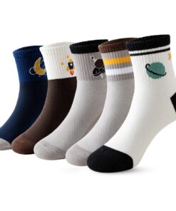 Vihir 5 paires chaussettes garçon en coton douces et confortables pour enfants de 3 à 12 ans, design mignon et multiple