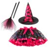 Hifot Sorcière Fille Déguisement Halloween Jupe Tutu Chapeau Balai Cosplay