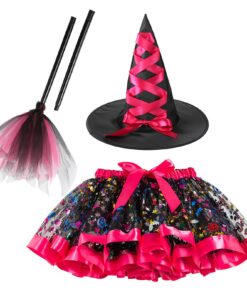 Hifot Sorcière Fille Déguisement Halloween Jupe Tutu Chapeau Balai Cosplay