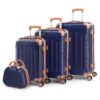 LALAHO Set de 4 Valises avec Vanity Case, Grande Taille & Cabine, Petite Valise, ABS Renforcé, Roulettes Pivotantes 360°