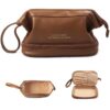 Abiudeng Trousse de toilette de voyage en cuir PU Marron Grande capacité Imperméable Organisateur pour articles de toile