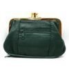 Charmoni Portefeuille Femme Fermeture clic clac Fermoir Poche zippée en Cuir d'agneau Vert foncé