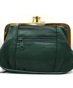 Charmoni Portefeuille Femme Fermeture clic clac Fermoir Poche zippée en Cuir d'agneau Vert foncé