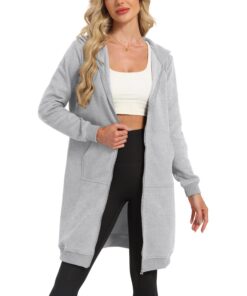 Veste à capuche longue Timuspo femme Douce et ample Fermeture éclair